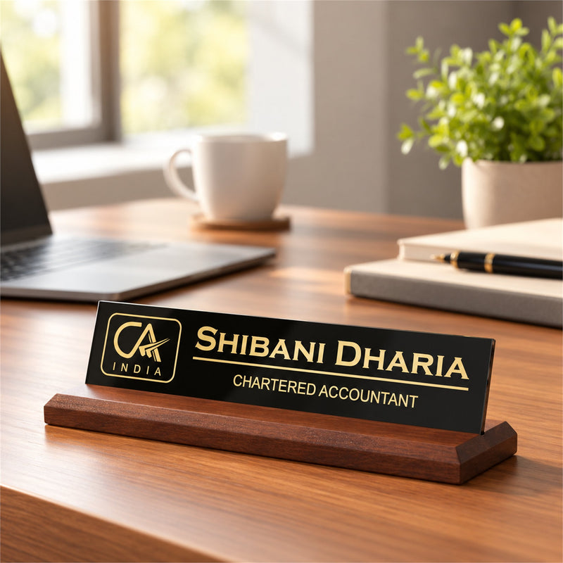 Shibani Dharia desk nameplate, table