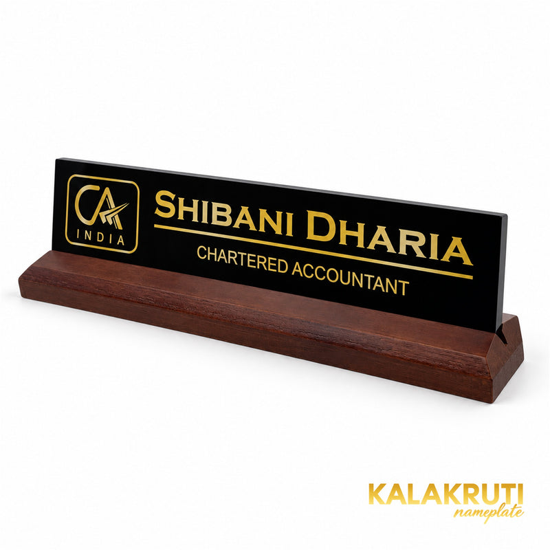 Shibani Dharia desk nameplate, right angle