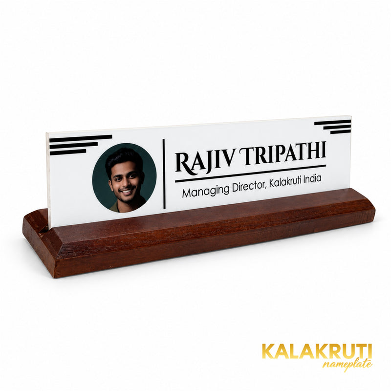 Rajiv Tripathi desk nameplate, left angle