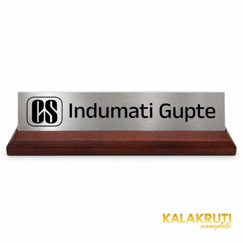 Indumati Gupte desk nameplate, front