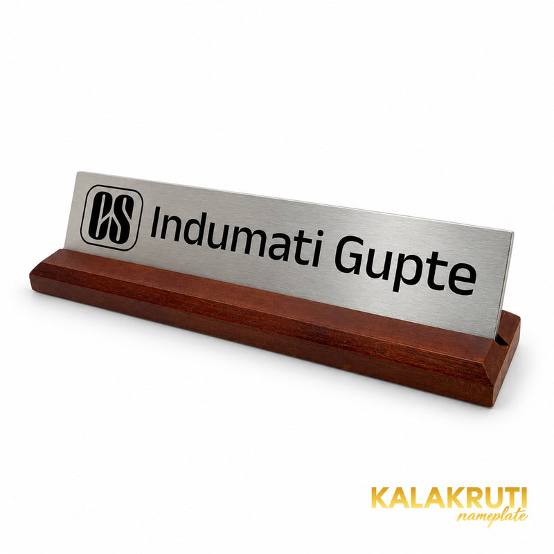 Indumati Gupte desk nameplate, right angle