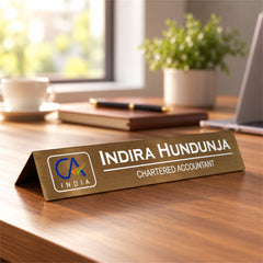 Indira Hundunja desk nameplate, table