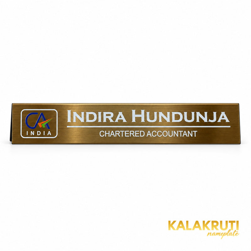 Indira Hundunja desk nameplate, front
