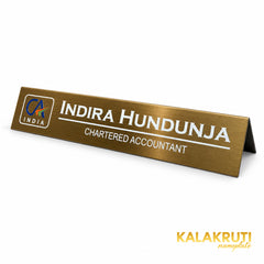 Indira Hundunja desk nameplate, right angle