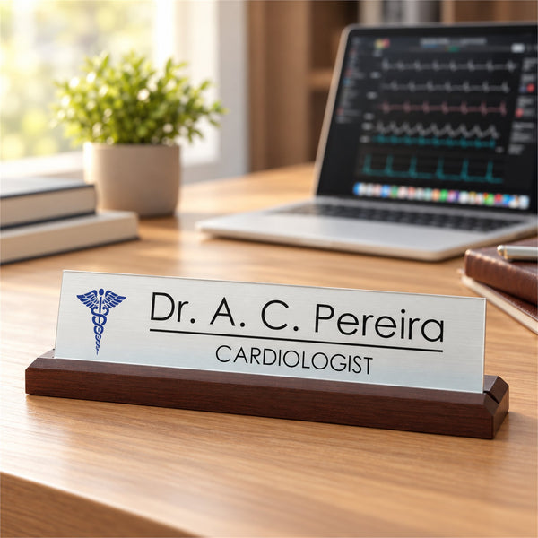 Dr. A. C. Pereira desk nameplate, table