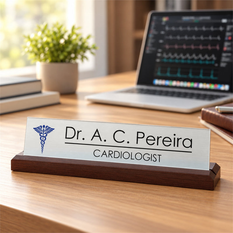 Dr. A. C. Pereira desk nameplate, table