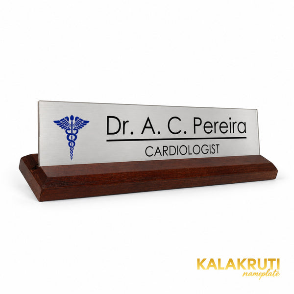 Dr. A. C. Pereira desk nameplate, left angle