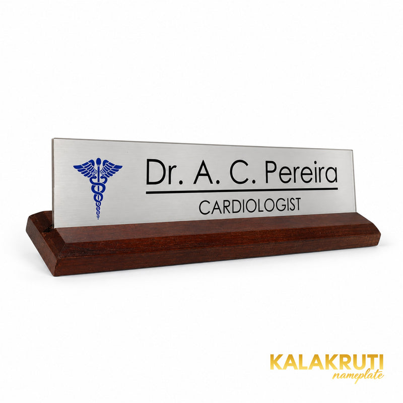 Dr. A. C. Pereira desk nameplate, left angle