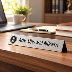 Adv. Ujwwal Nikam desk nameplate, table