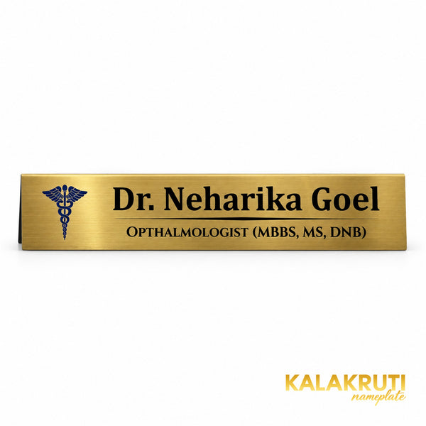 Dr. Neharika Goel desk nameplate, front