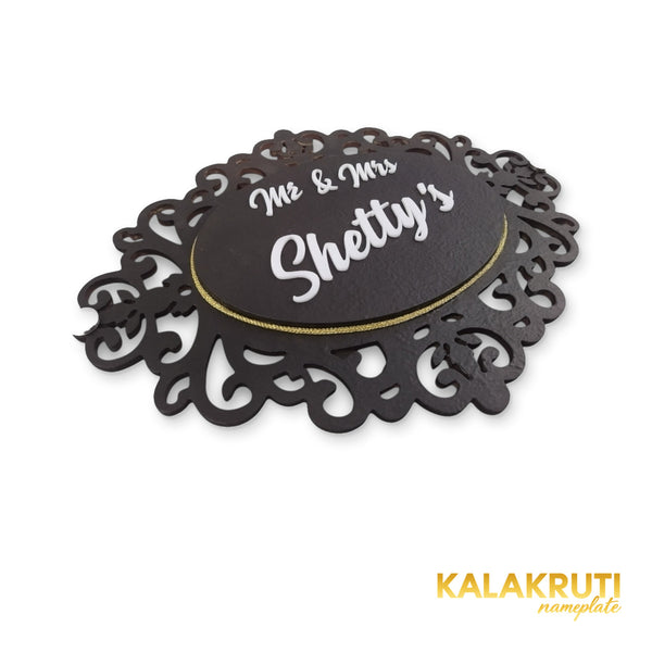 KKHC0004 handcrafted nameplate — left angle with soft studio shadow