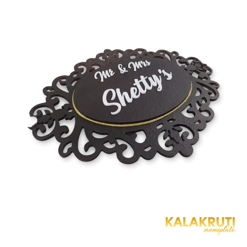 KKHC0004 handcrafted nameplate — left angle with soft studio shadow