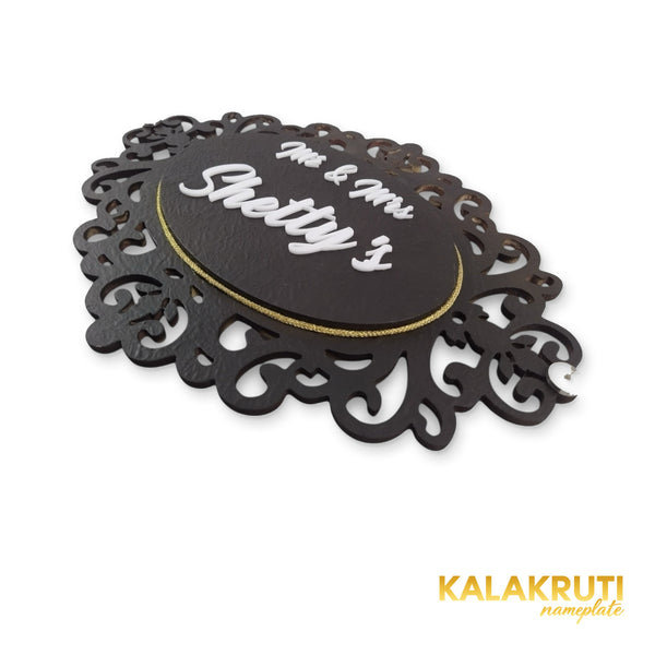 KKHC0004 handcrafted nameplate — right angle with soft studio shadow