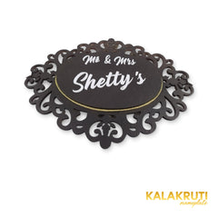 KKHC0004 handcrafted nameplate — additional angle with soft studio shadow