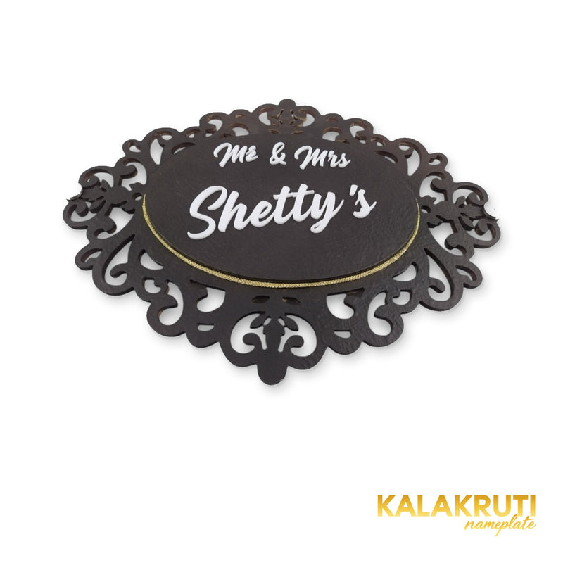 KKHC0004 handcrafted nameplate — additional angle with soft studio shadow