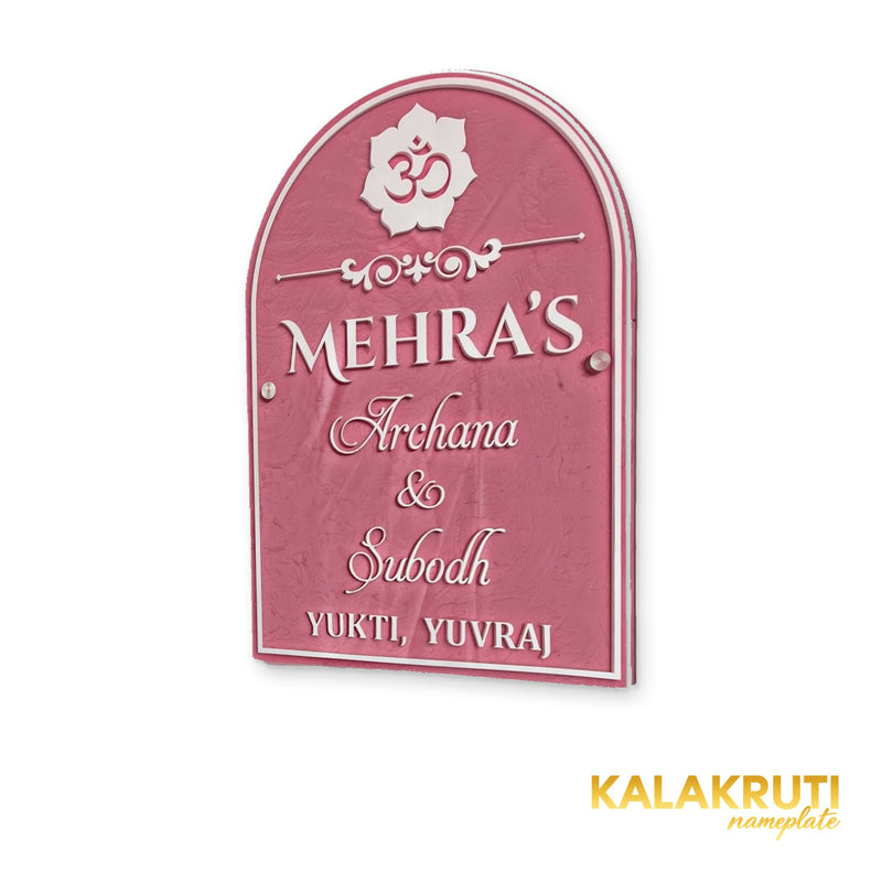 KKHC0006 handcrafted nameplate — right angle with soft studio shadow