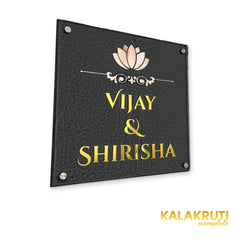 KKHC0008 handcrafted nameplate — right angle with soft studio shadow