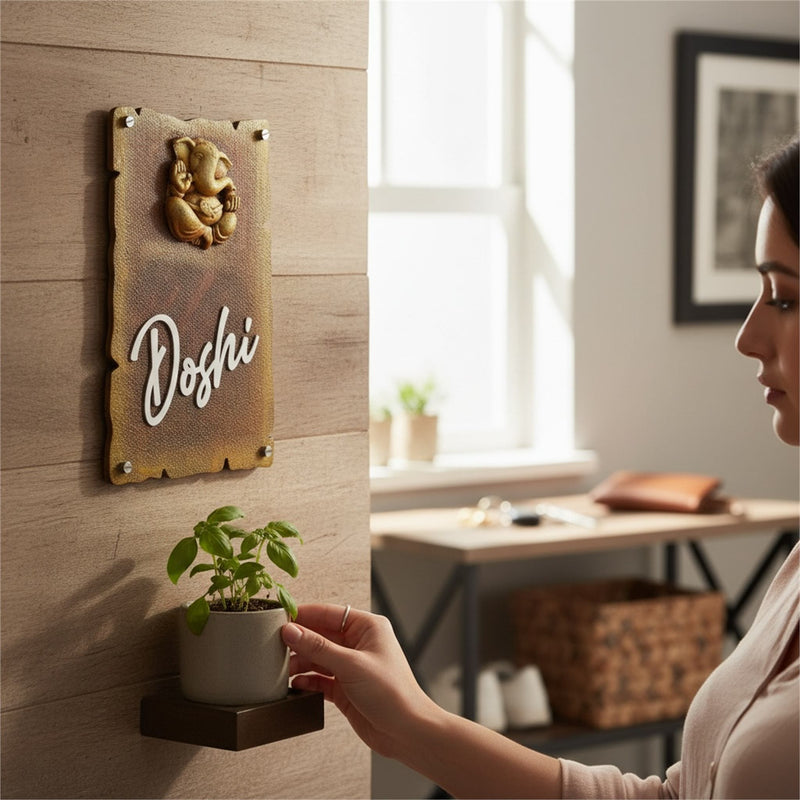KKHC0009 handcrafted nameplate — installed