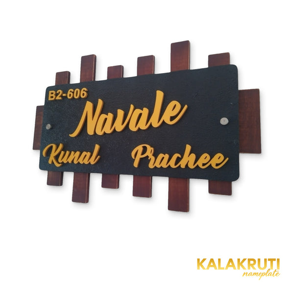 KKHC0018 handcrafted nameplate — left angle with soft studio shadow
