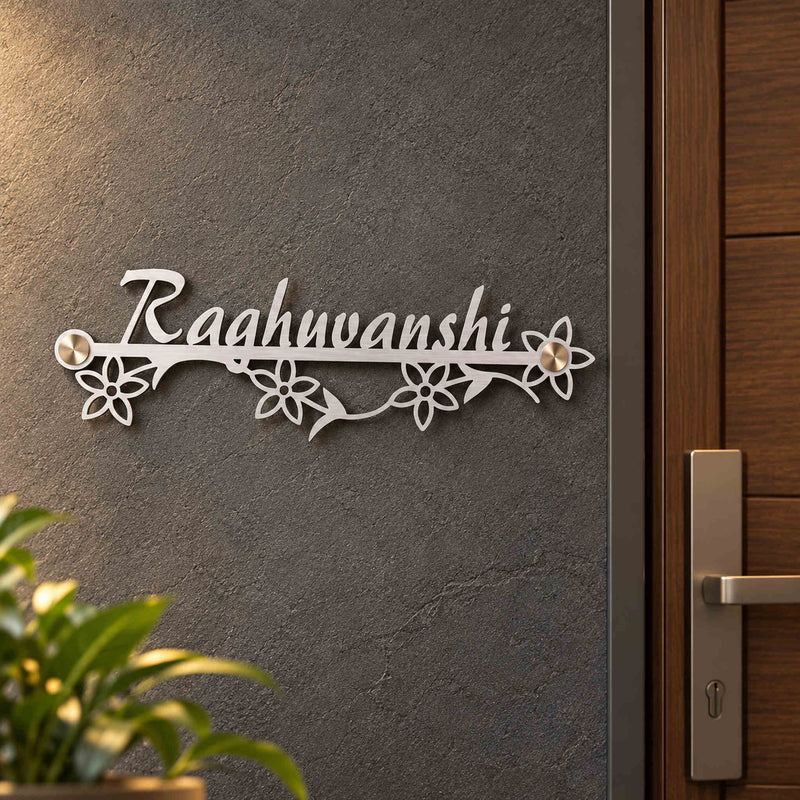Raghuwanshi nameplate shown installed at a residential entrance