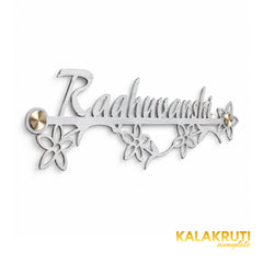 Raghuwanshi left angle of the nameplate on a white studio background