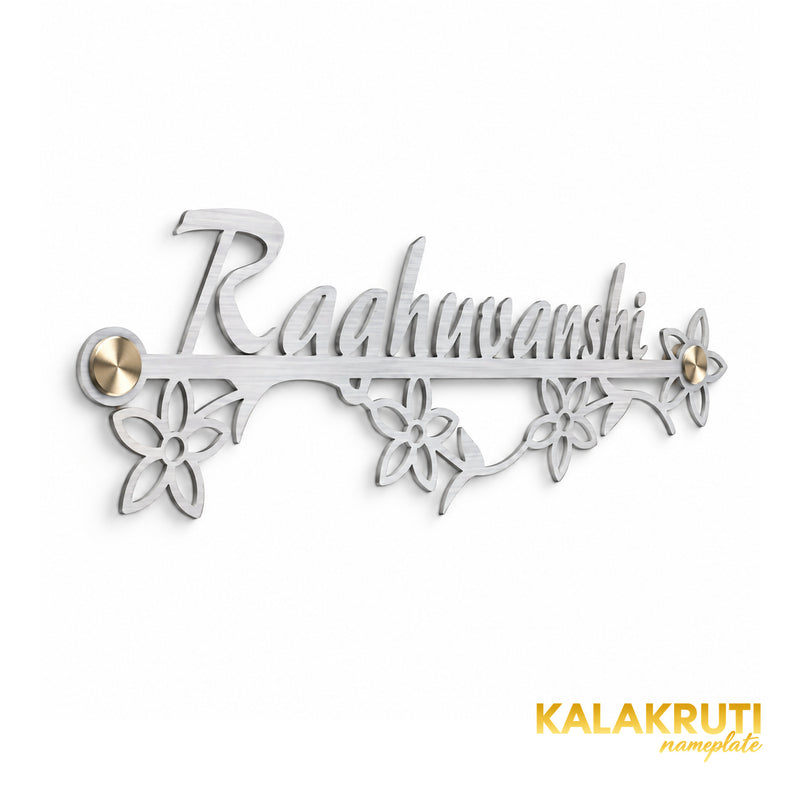 Raghuwanshi left angle of the nameplate on a white studio background