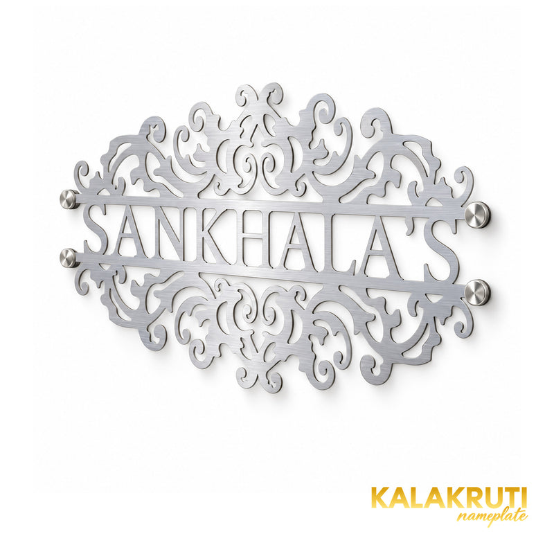 Sankhala's right angle of the nameplate on a white studio background