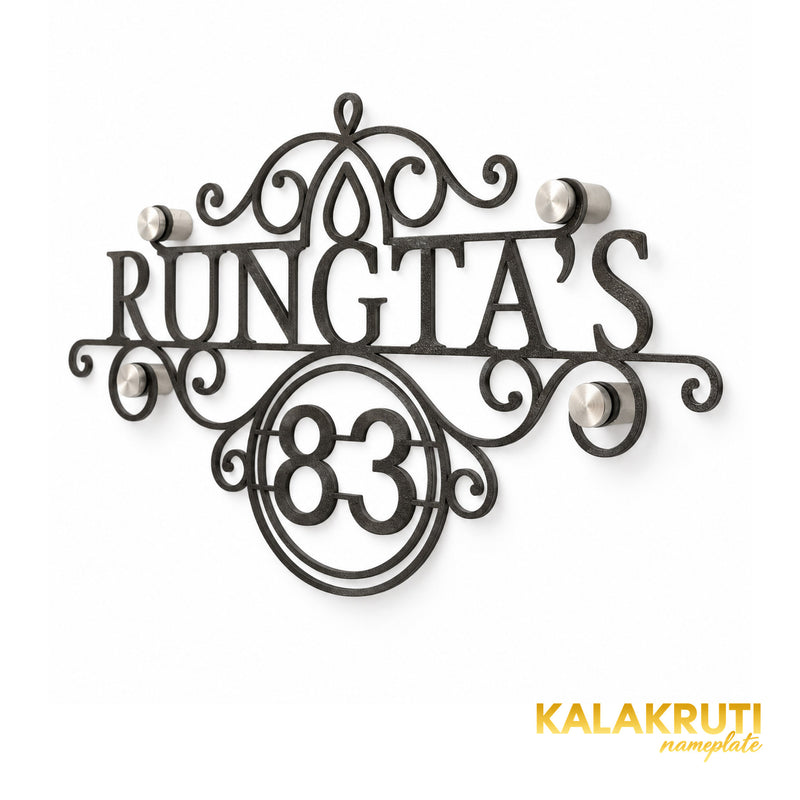 Rungta's right angle of the nameplate on a white studio background