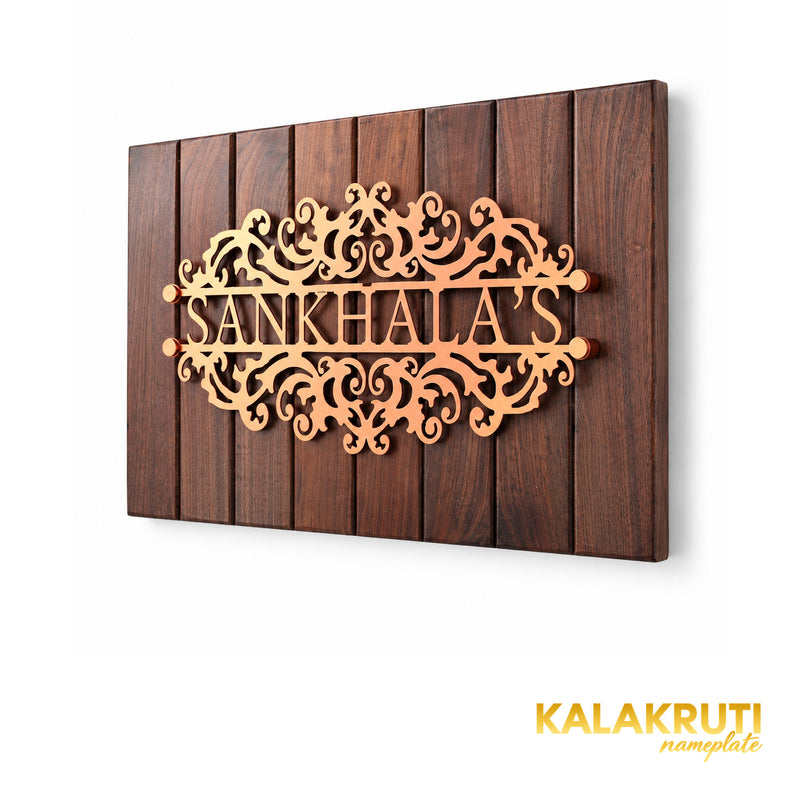 Sankhala's right angle of the nameplate on a white studio background