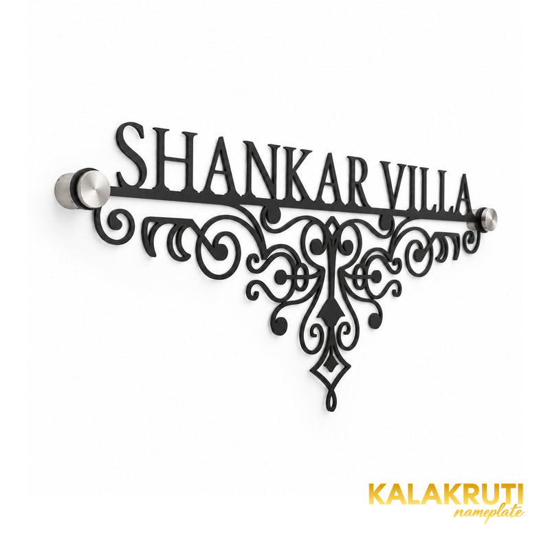 Shankar Villa left angle of the nameplate on a white studio background