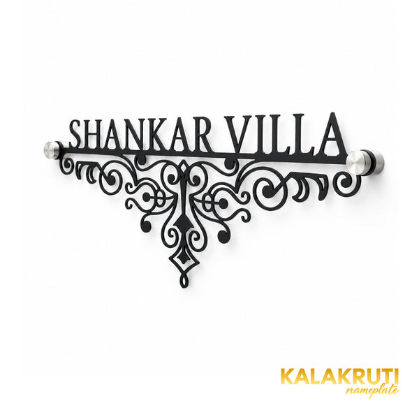 Shankar Villa right angle of the nameplate on a white studio background