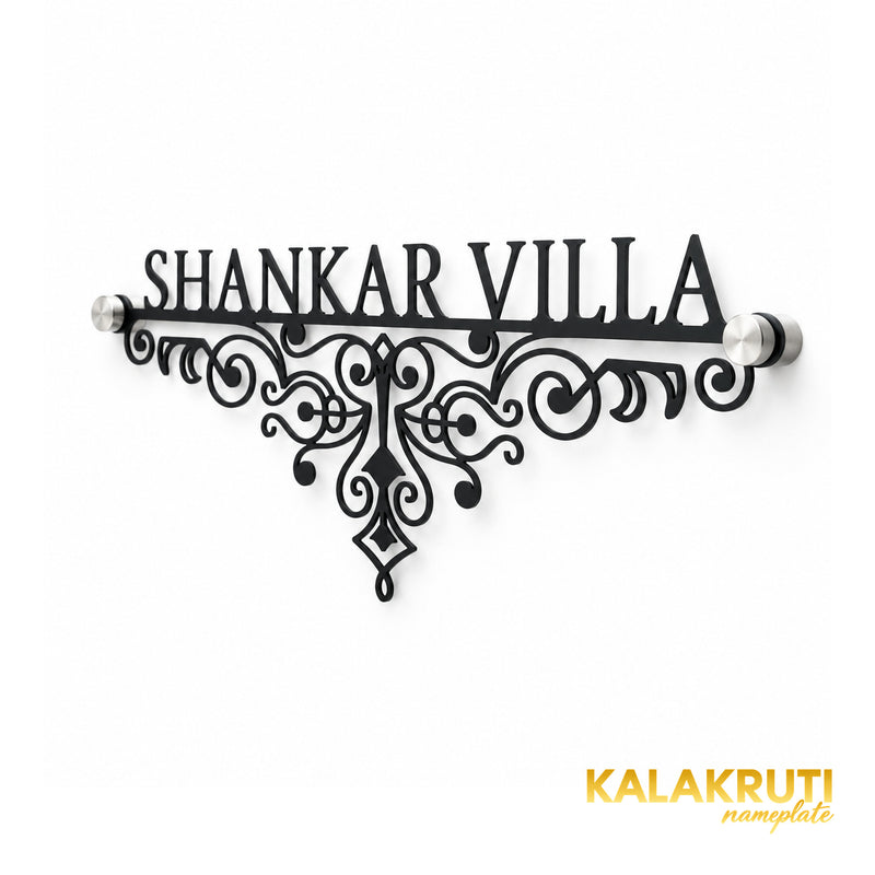 Shankar Villa right angle of the nameplate on a white studio background
