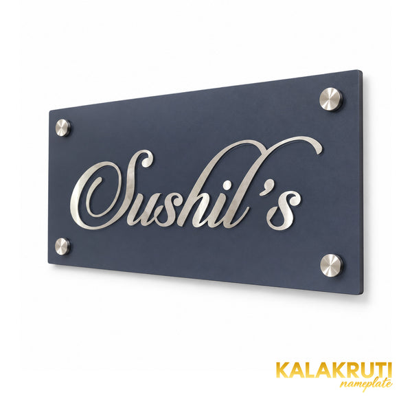 Sushil's right angle of the nameplate on a white studio background