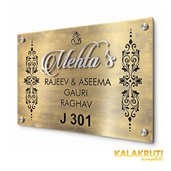Mehta's right angle of the nameplate on a white studio background