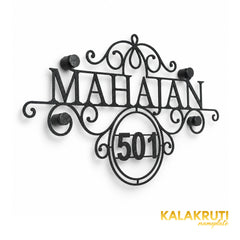 Mahajan left angle of the nameplate on a white studio background