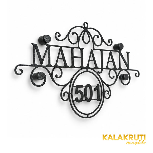 Mahajan left angle of the nameplate on a white studio background