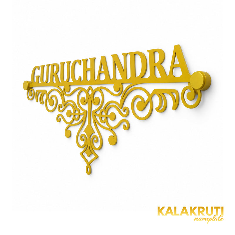 Guruchandra right angle of the nameplate on a white studio background
