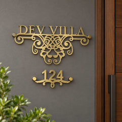 Dev Villa nameplate shown installed at a residential entrance