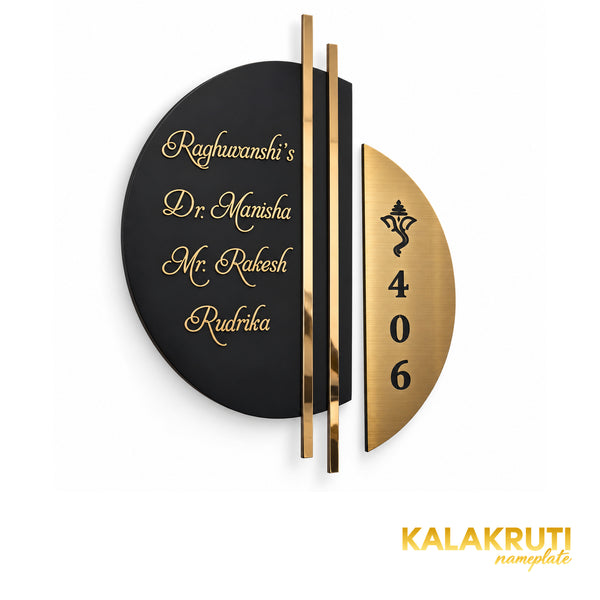 Raghuwanshi's left angle of the nameplate on a white studio background