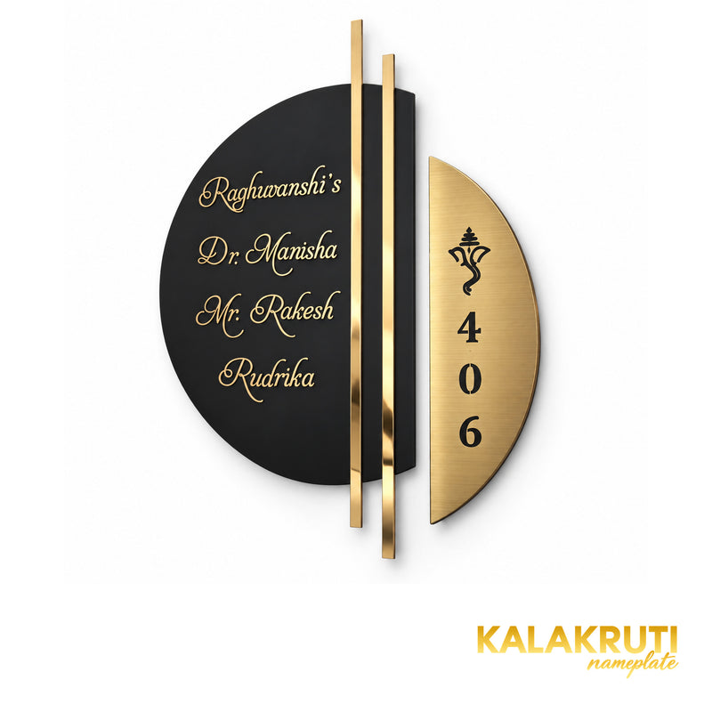 Raghuwanshi's right angle of the nameplate on a white studio background