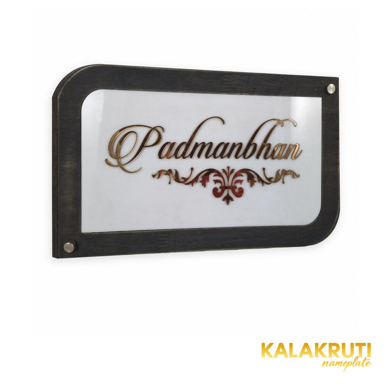 Padmanbhan wooden frame LED nameplate - left angle LED off