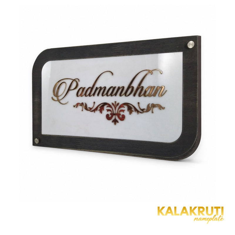 Padmanbhan wooden frame LED nameplate - right angle LED off