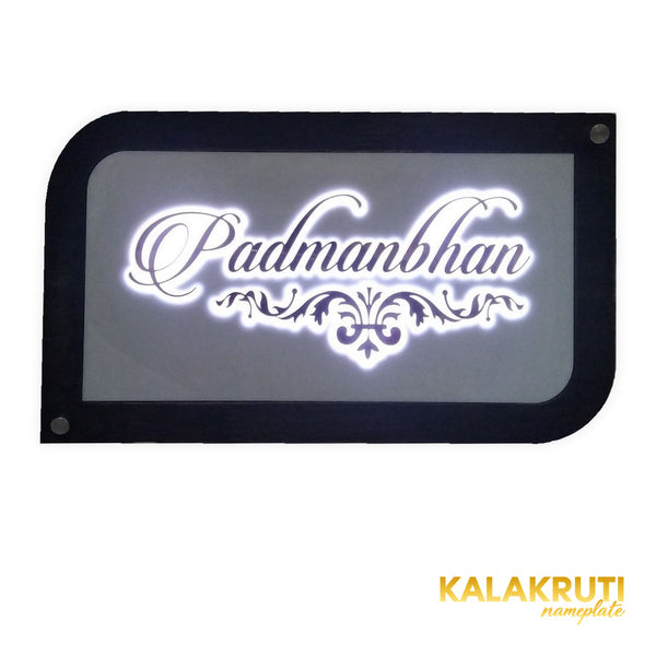 Padmanbhan wooden frame LED nameplate - front LED on