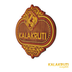 Ornate wooden KALAKRUTI LED nameplate - right angle LED off