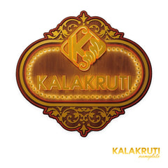Ornate wooden KALAKRUTI LED nameplate - front LED on