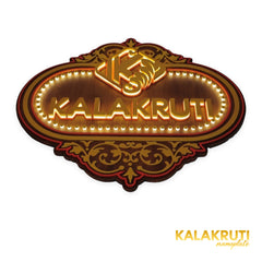 Ornate wooden KALAKRUTI LED nameplate - low angle LED on