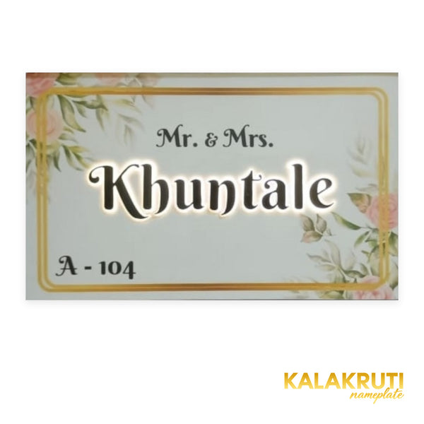 Mr. & Mrs. Khuntale A-104 floral acrylic LED nameplate - front LED on