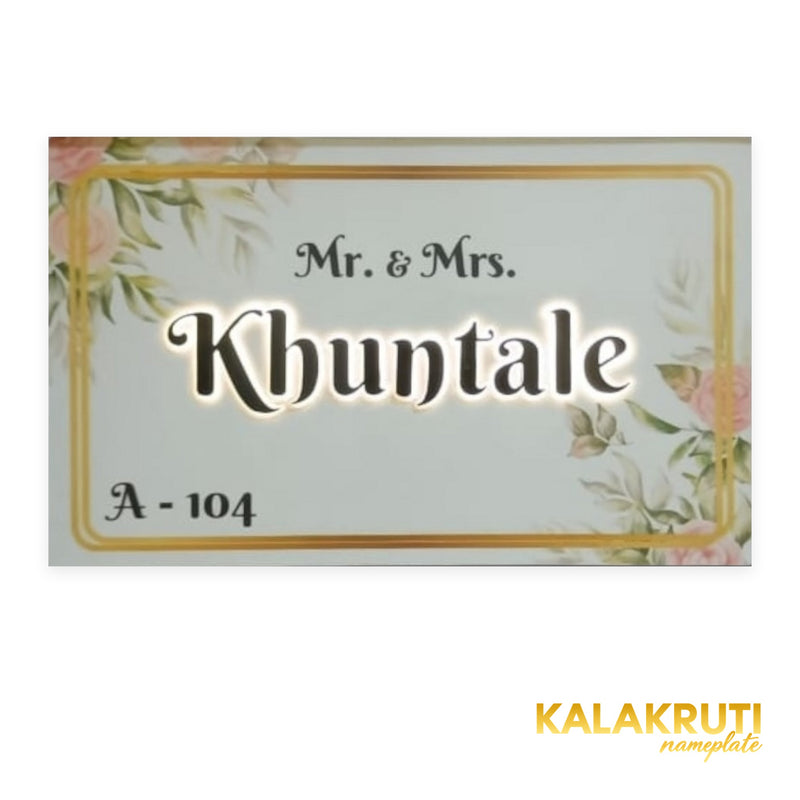 Mr. & Mrs. Khuntale A-104 floral acrylic LED nameplate - front LED on