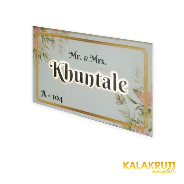 Mr. & Mrs. Khuntale A-104 floral acrylic LED nameplate - right angle LED on
