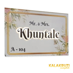 Mr. & Mrs. Khuntale A-104 floral acrylic LED nameplate - original alternate angle LED on